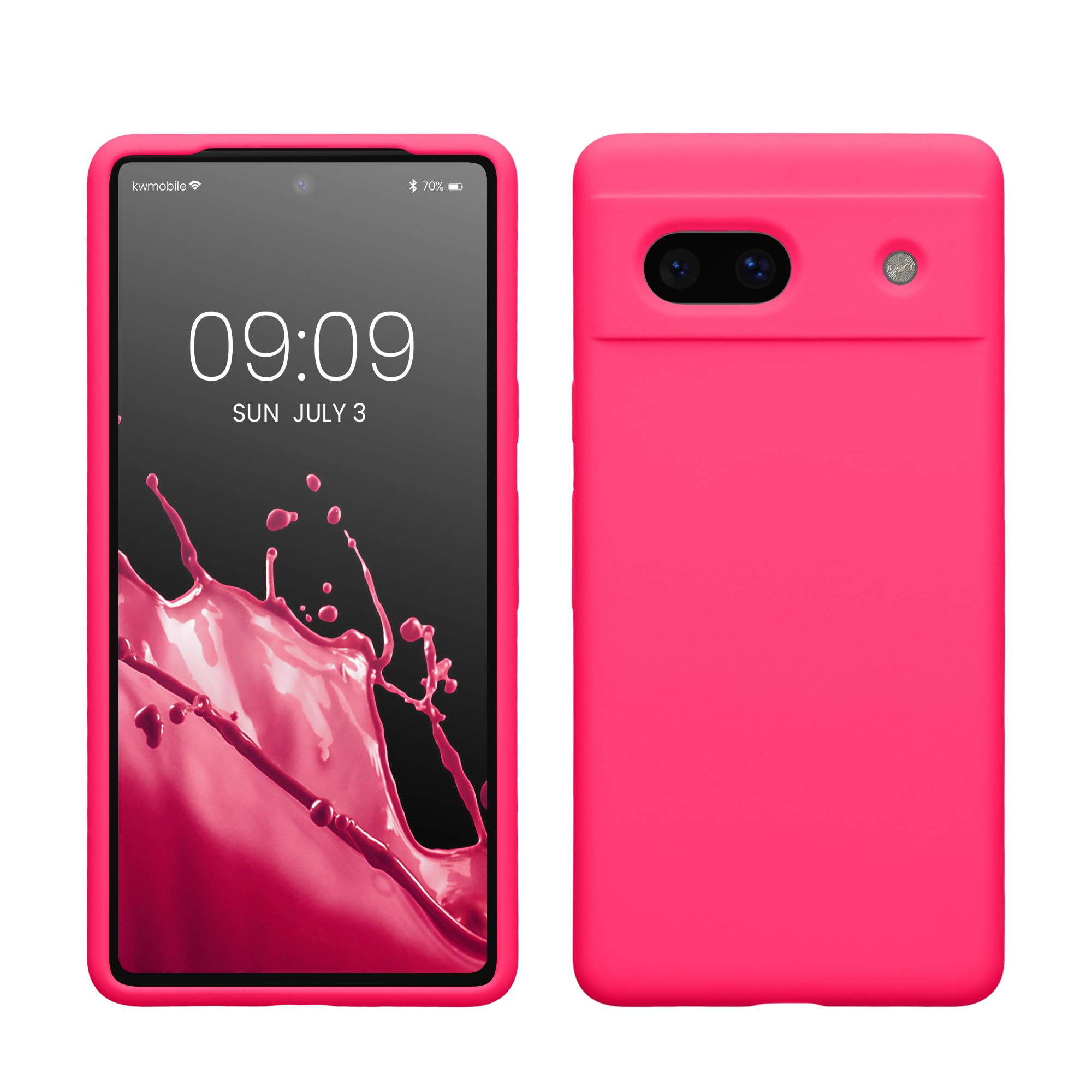 kwmobile Case Compatible with Google Pixel 7a Case - TPU Silicone Phone Cover with Soft Finish - Neon Pink — image 1