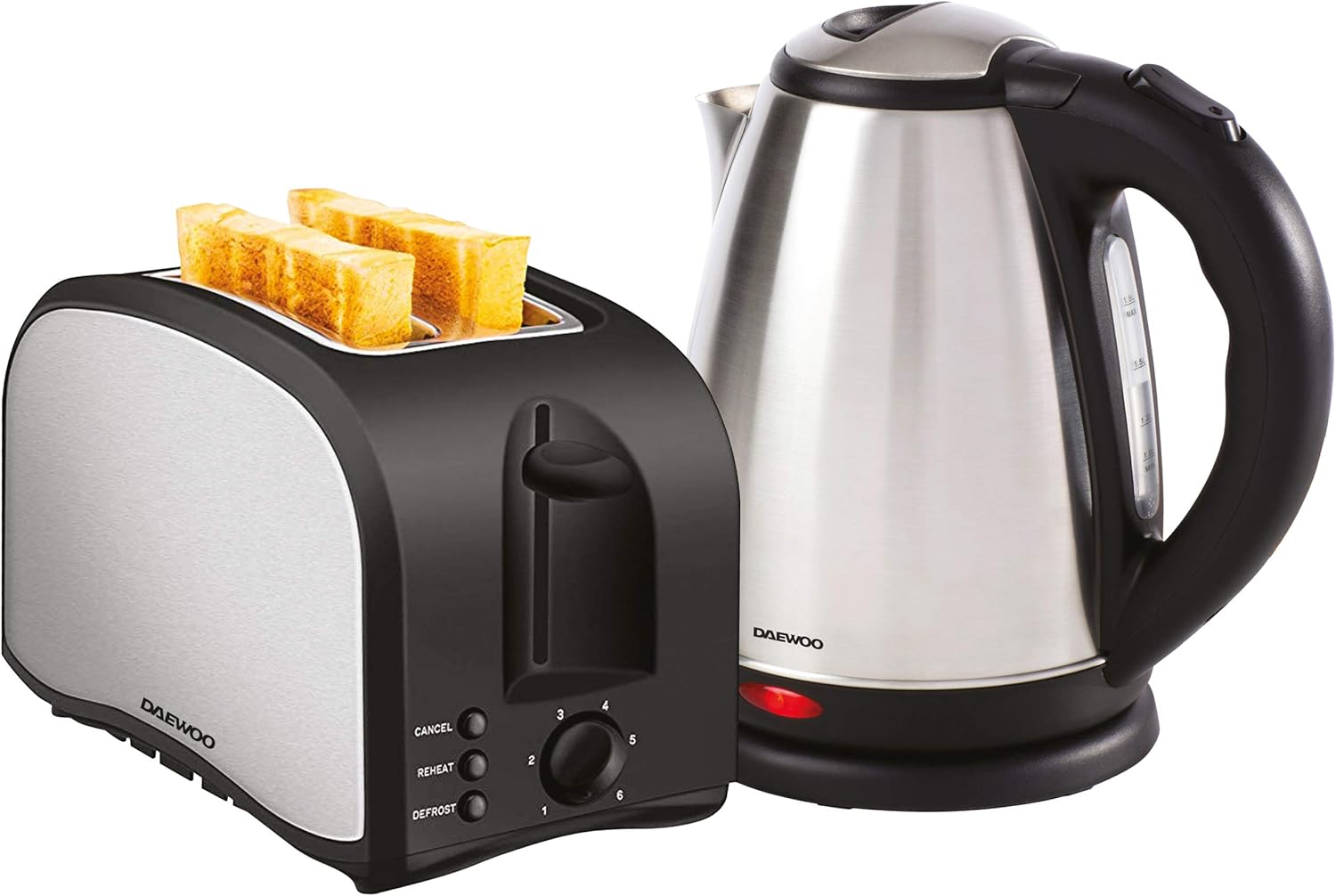 Daewoo Brushed Finish Stainless Steel Kettle & Toaster Twin Pack, 2