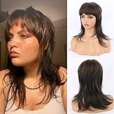 Liyouda Short Brown Mullet Wig with Bangs Layered Synthetic Wolf Cut Mullet Wigs for Women Cosplay Use