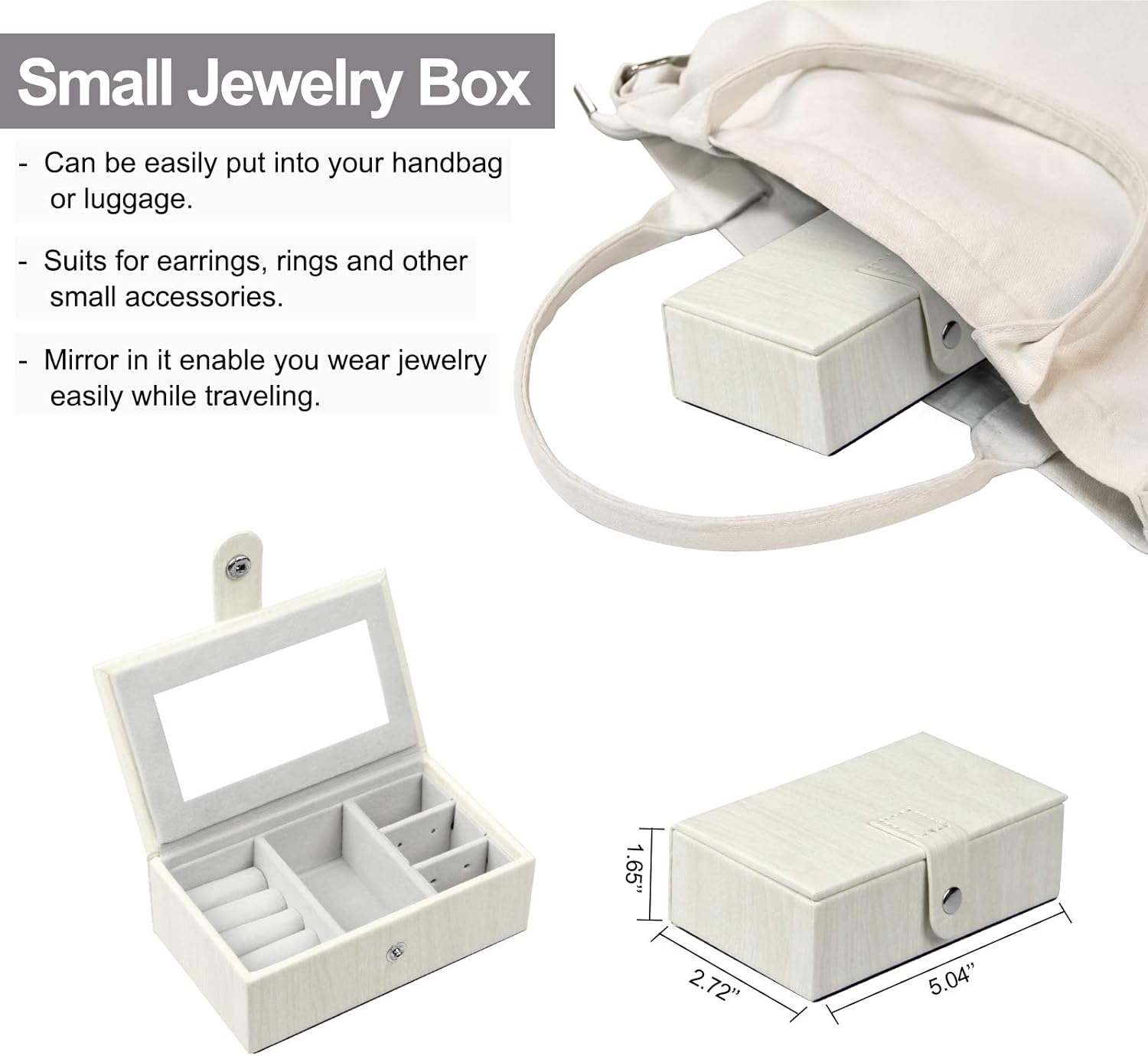 Homde Jewelry Box for Women Girls with Small Travel Case Mirror Necklace Ring Earrings Organizer White Wood Grain: Home Improvement