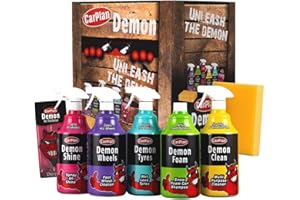 CarPlan Demon Car Wash Kit - 7 Piece Set Includes Car Wash Soap, Wheel Cleaner, Tire Shine, Interior Cleaner, Demon Shine, Air Freshener & Sponge