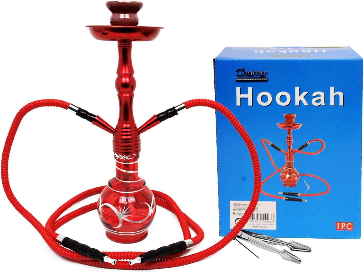 Champ – Quality Compact Shisha Hookah 45 cm – Egyptian Design – Double Pipes – Available in Red, Black, Blue, Purple red