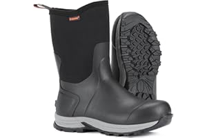 Showave Men's Rain Boots Excursion Rubber Boot Calf High Waterproof Insulated Mud Boots Outdoor Footwear for Trekking Gardening Farming Hunting Fishing