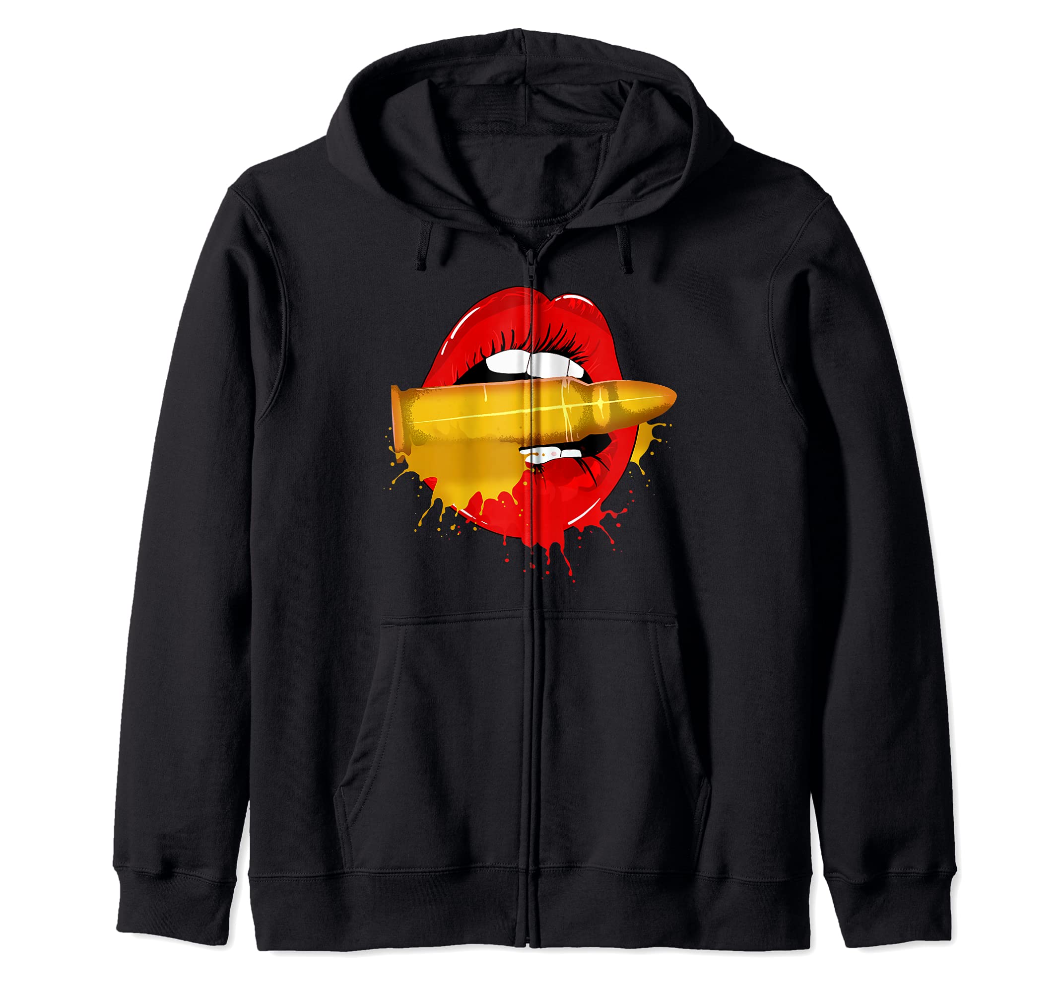 Biting the Bullet I Red Lipstick I Lips I Bullet Zip Hoodie