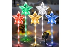 LIVEASILY 5 Pcs Acrylic Solar Pathway Stakes Lights Outdoor Waterproof, 8 Modes Christmas Decorations Outdoor Yard, Solar Christmas Garden Decor Lights (Xmas Star Multicolor)