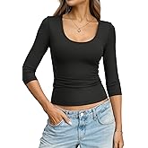 Eachyes Womens 3/4 Length Sleeve Scoop Neck Tops Casual Slim Fit T-Shirts Basic Tees Spring Summer Outfits Clothes 2026