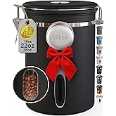 Veken Coffee Canister with Window,Airtight Stainless Steel Pantry Container,Home Kitchen Food Storage Organizers for Ground,Beans,Espresso,Rice,Tea,Sugar,Cereal, Decor,Bar Accessories,Gifts,22OZ,Black