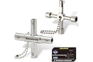 Hayatooly 4-Way Sillcock Keys, 2-Pack 40Cr Water Key, Radiator Key and Utility Wrench, Shut Off Tool for 1/4", 9/32", 5/16", 11/32" Valve, Spigot & Electric Meter, Ideal for Home, Public & Commercial