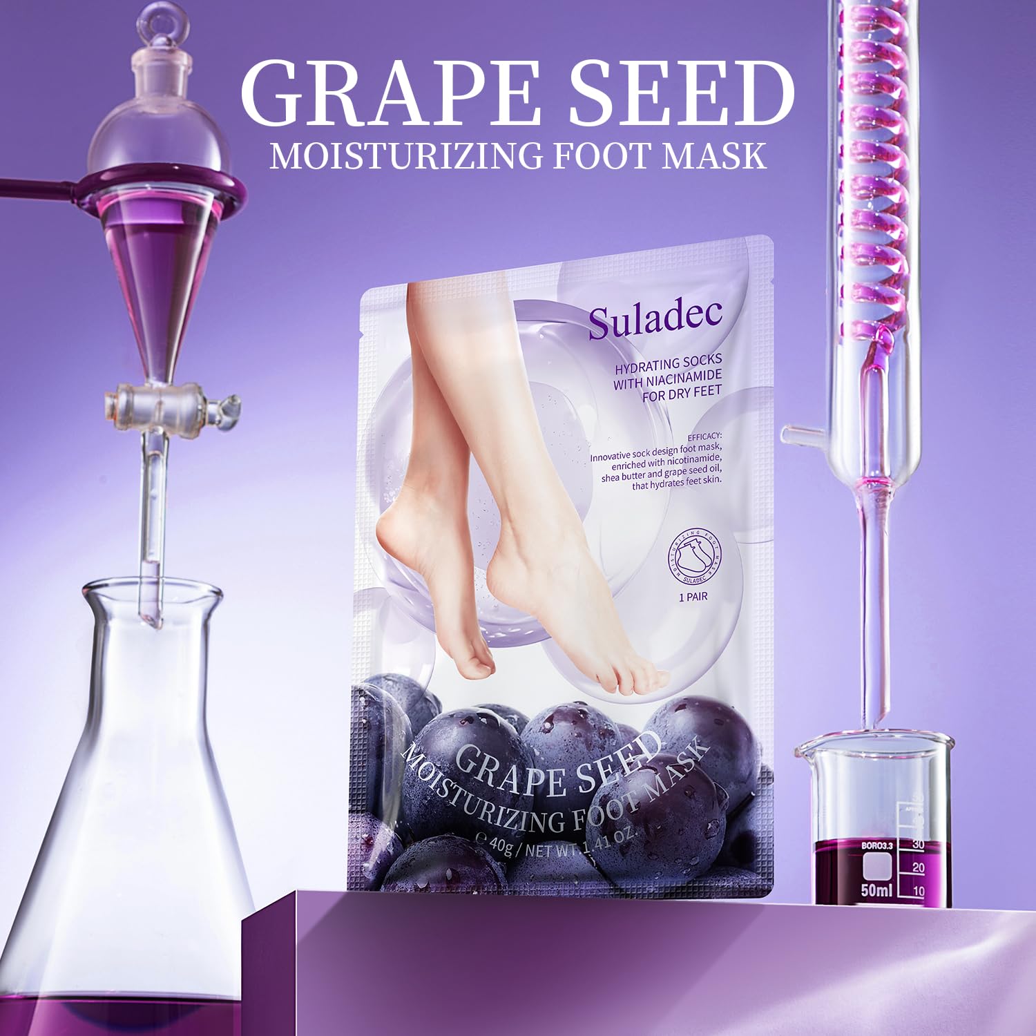 Moisturizing Foot Mask with Grape Seed Oil and Shea Butter, Hydrating Foot Masks for Dry Cracked Feet, Dry Skin Moisturizer for Soft and Smooth Touch Feet - Men Women - 7 Pairs