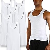ToBeInStyle Men’s 100% Cotton White A-Shirts Form-Fitting Sleeveless Scoop Neck Undershirts