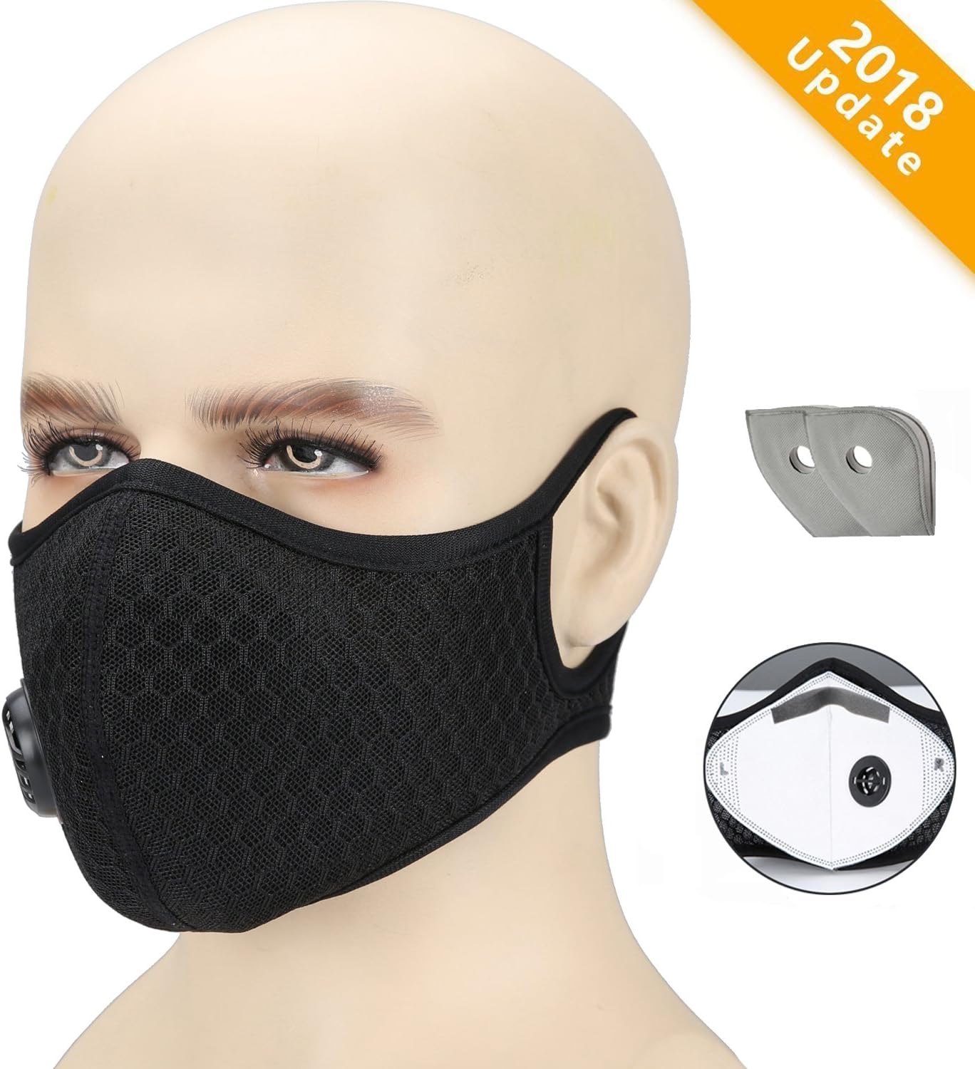 Dust Mask, Otato Activated Carbon Dustproof Masks with Earloop, Extra Filter Cotton Sheet and Valves for Cycling, Exhaust Gas, Anti Pollen Allergy, PM2.5, Woodworking