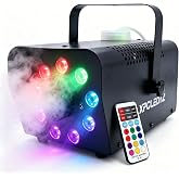 XPCLEOYZ Fog Machine Smoke Machine with 13 Colorful LED Lights Effect | 500W, 2000CFM, Wireless Remote, Dry Run Protection, For Wedding Halloween Christmas Party DJ Stage, Indoor Use, 500ml Tank