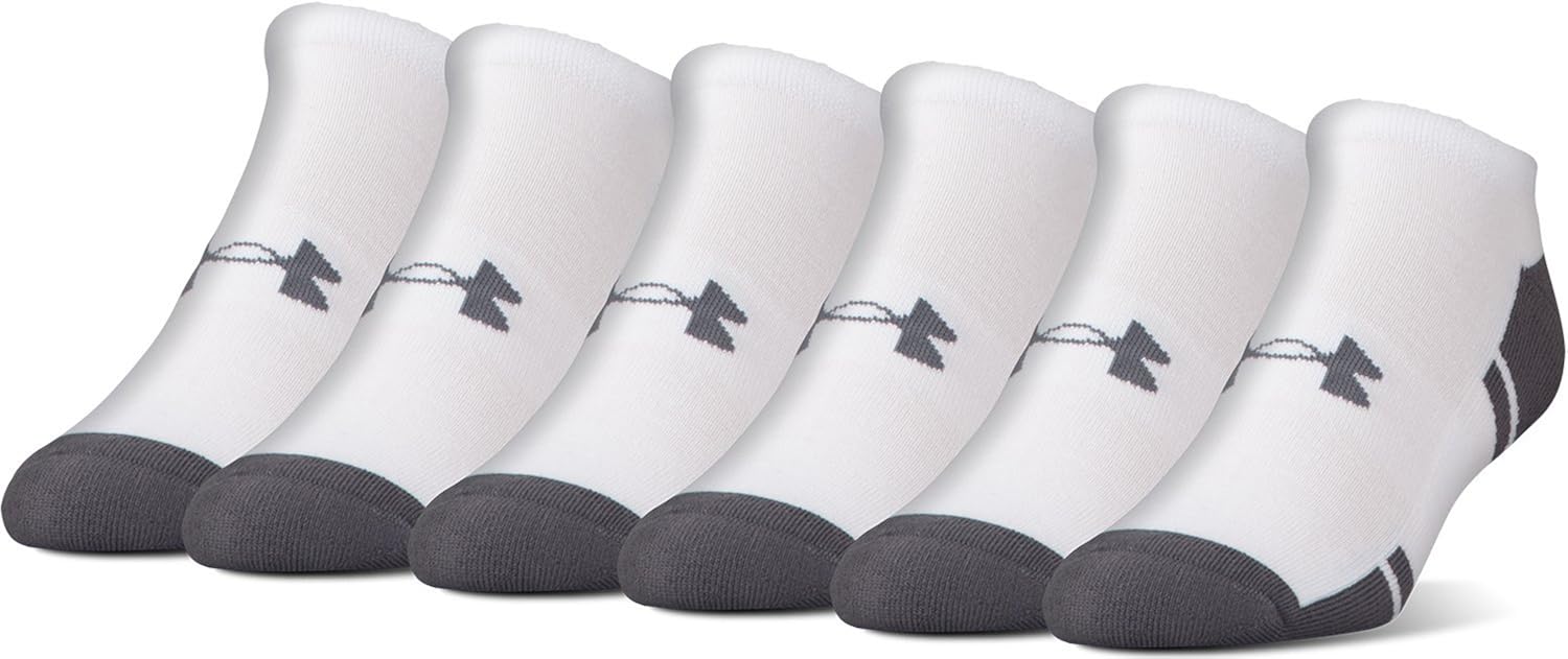 Under Armour Youth Resistor 3.0 No Show Socks , White/Graphite (6-Pairs) , Shoe Size: Youth 13.5K-4Y: Clothing