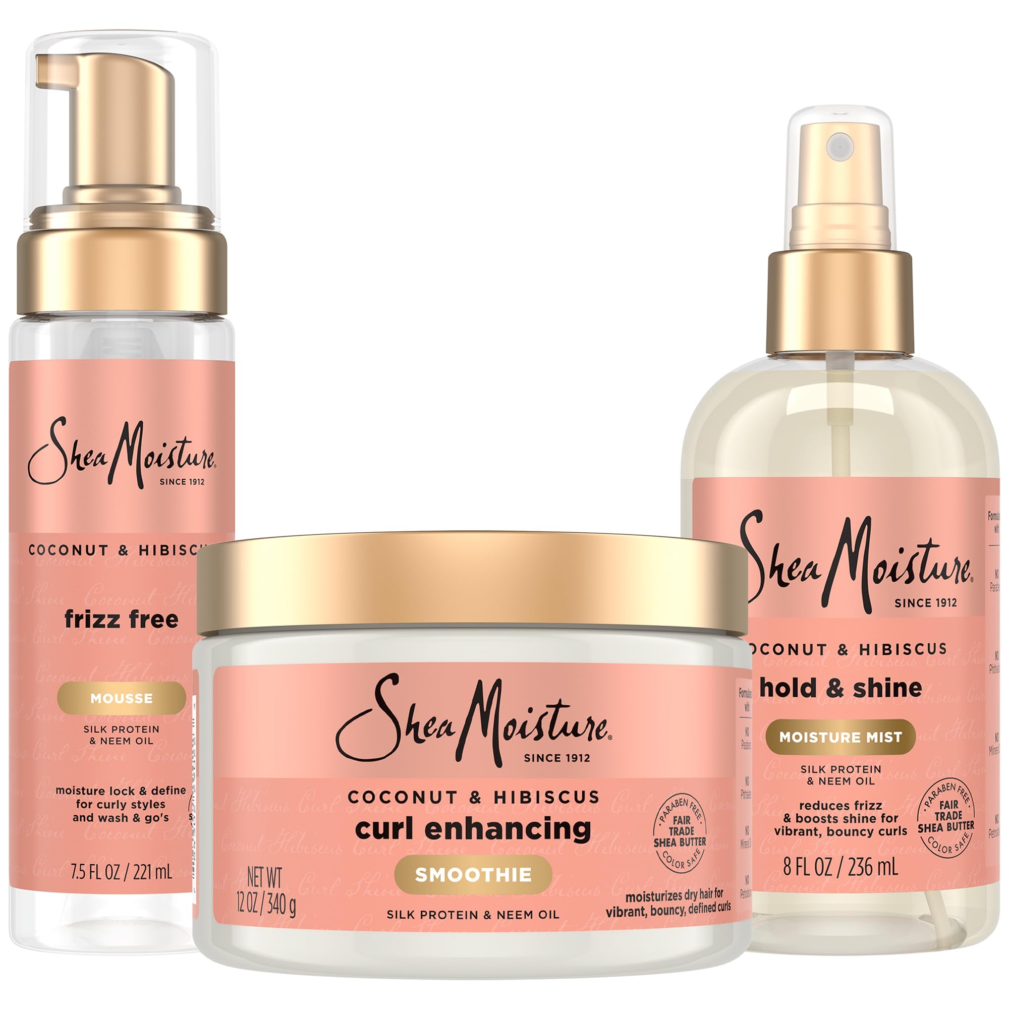 Shea Moisture / Coconut and Hibiscus / Daily Moisture Mist / Frizz-Free Curl Mousse / Curl Enhancing Smoothie / Gift Set / Deal