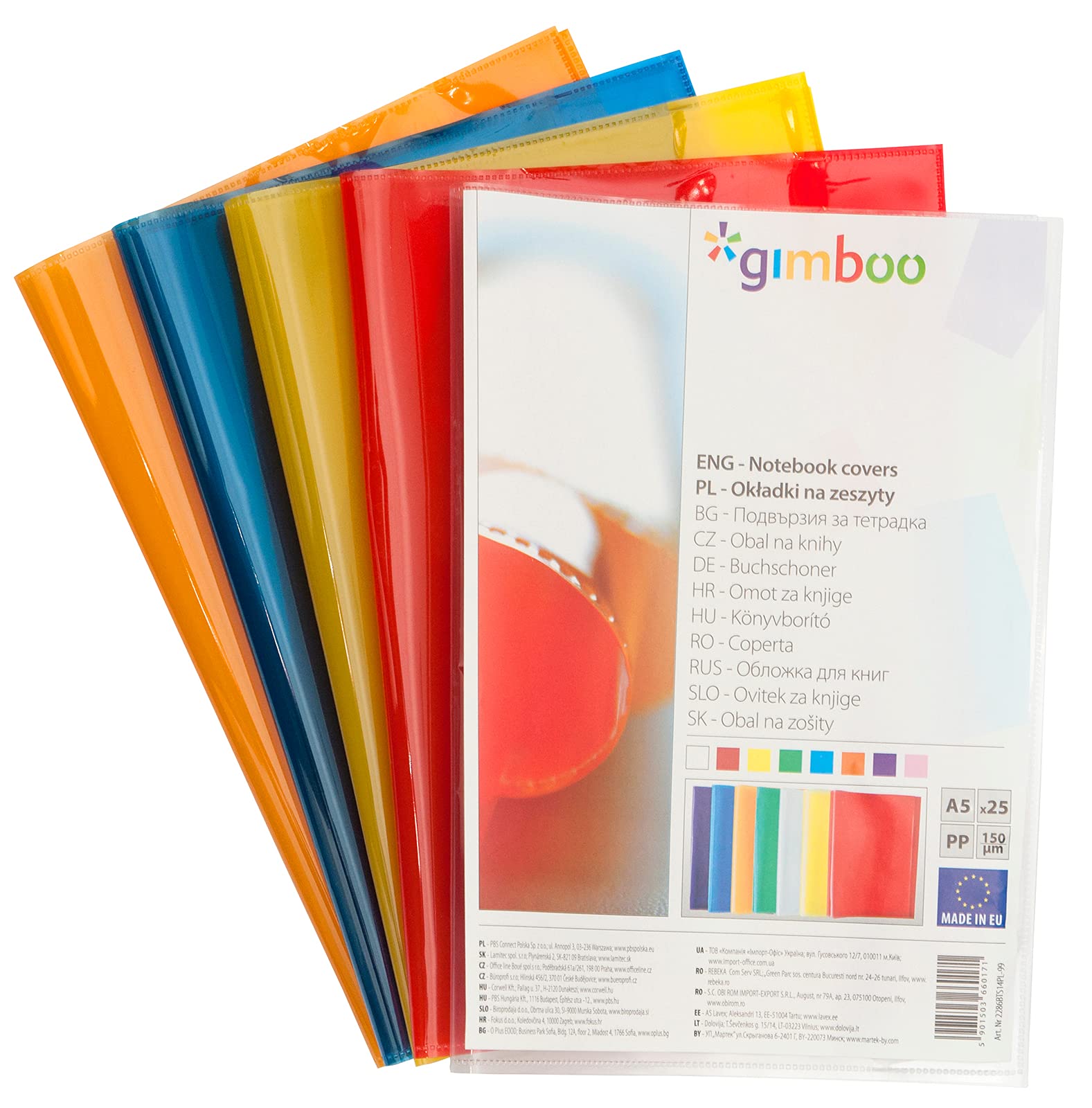 gimboo Book Covers/Pack of 25 - Pack of 25 / DIN A5 / Extra Strong - 150 µm Made of PP/Blue Transparent Clear/Crystal Clear/Notebook Cover for School Notebooks/Book Cover
