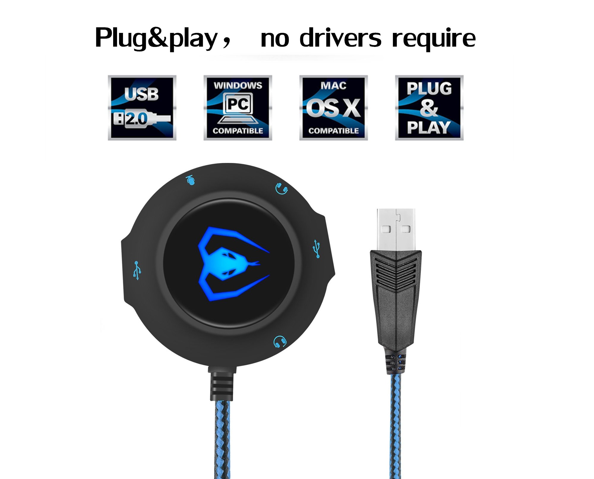 Micolindun External Sound Card USB Hubs Audio Adapter to USB Port & 3.5mm Audio & Micro Jack for PC Laptop. Plug and Play (Blue)