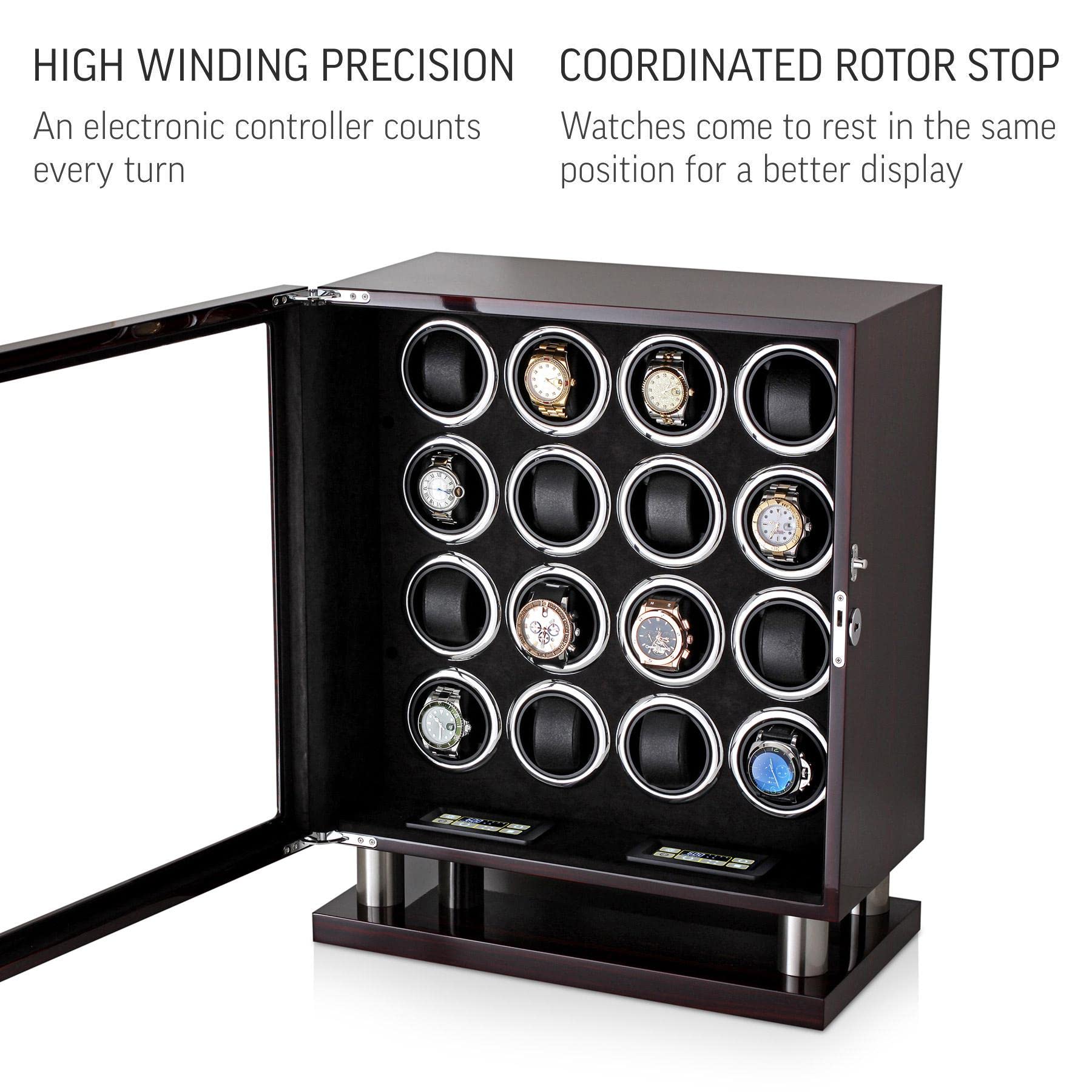 Watch Winder for 16 Automatic Watches with LED Backlight and LCD Touchscreen Control