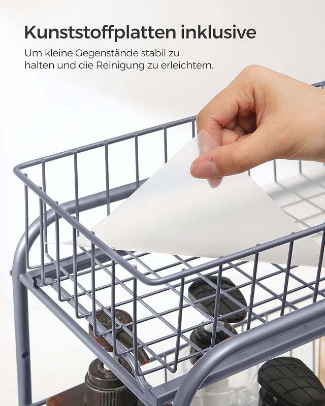 Rangement Sous Évier à 2 Niveaux en Acier, Tiroir Coulissant, Égouttoir à Vaisselle，Lot de 1, 36,9 x 21,6 x 27,2 cm, Gris, Collection Patalla KCS017E01