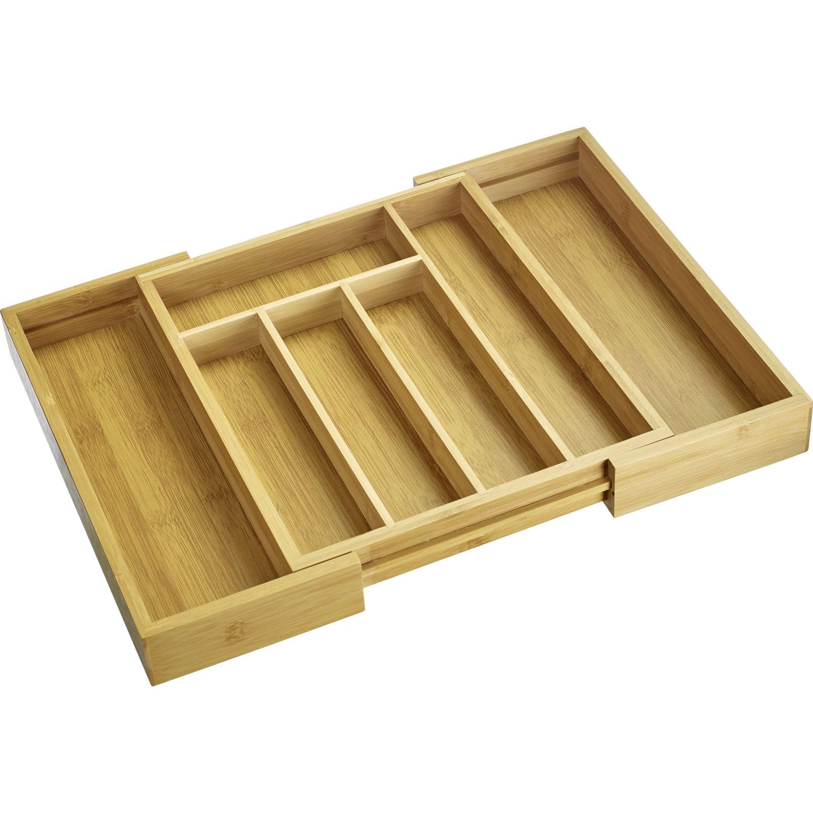 Westmark Cutlery box – pull-out tray for cutlery and kitchen utensils, practical organiser for shared drawers, 5 or 7 compartments – bamboo, 29 – 48 cm