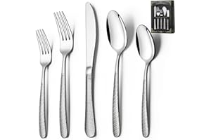 40-Piece Hammered Silverware Set, Deedro Stainless Steel Heavy Duty Flatware Set for 8, Food-Grade Tableware Cutlery Set, Utensil Sets for Home Restaurant, Mirror Finish, Dishwasher Safe