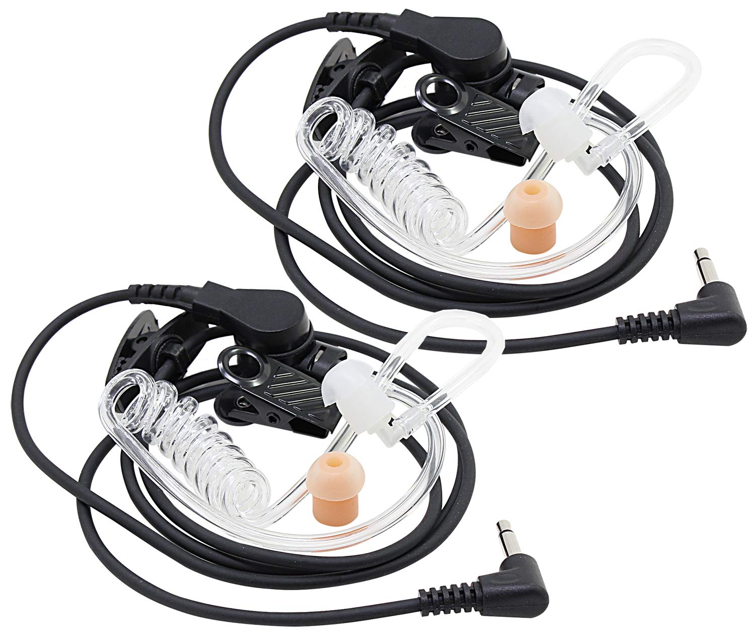 Kyrio Listen Only Earpiece 3.5mm 1 Pin FBI Police Acoustic Tube Earpiece for Two Way Radios Speaker Mics, 2 Pack
