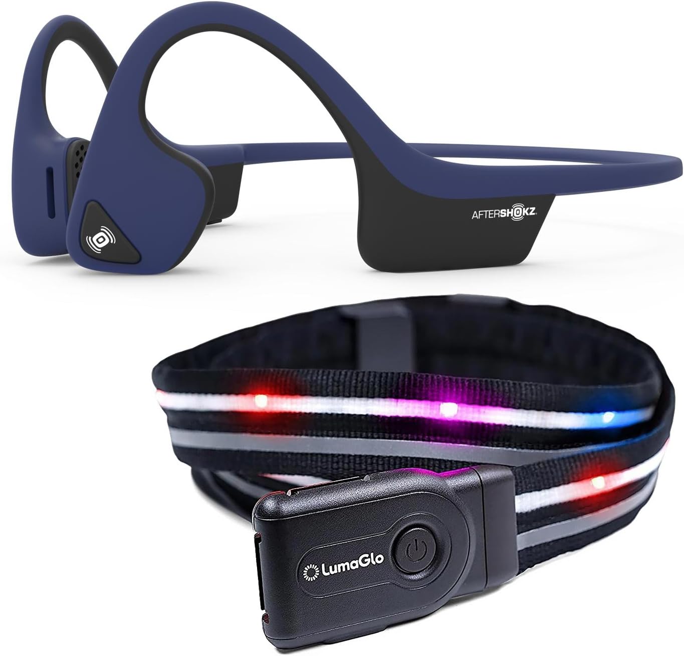 AfterShokz Trekz Air Bone Conduction Headphones with LumaGlow LED Crossbelt - (S-M) Blue
