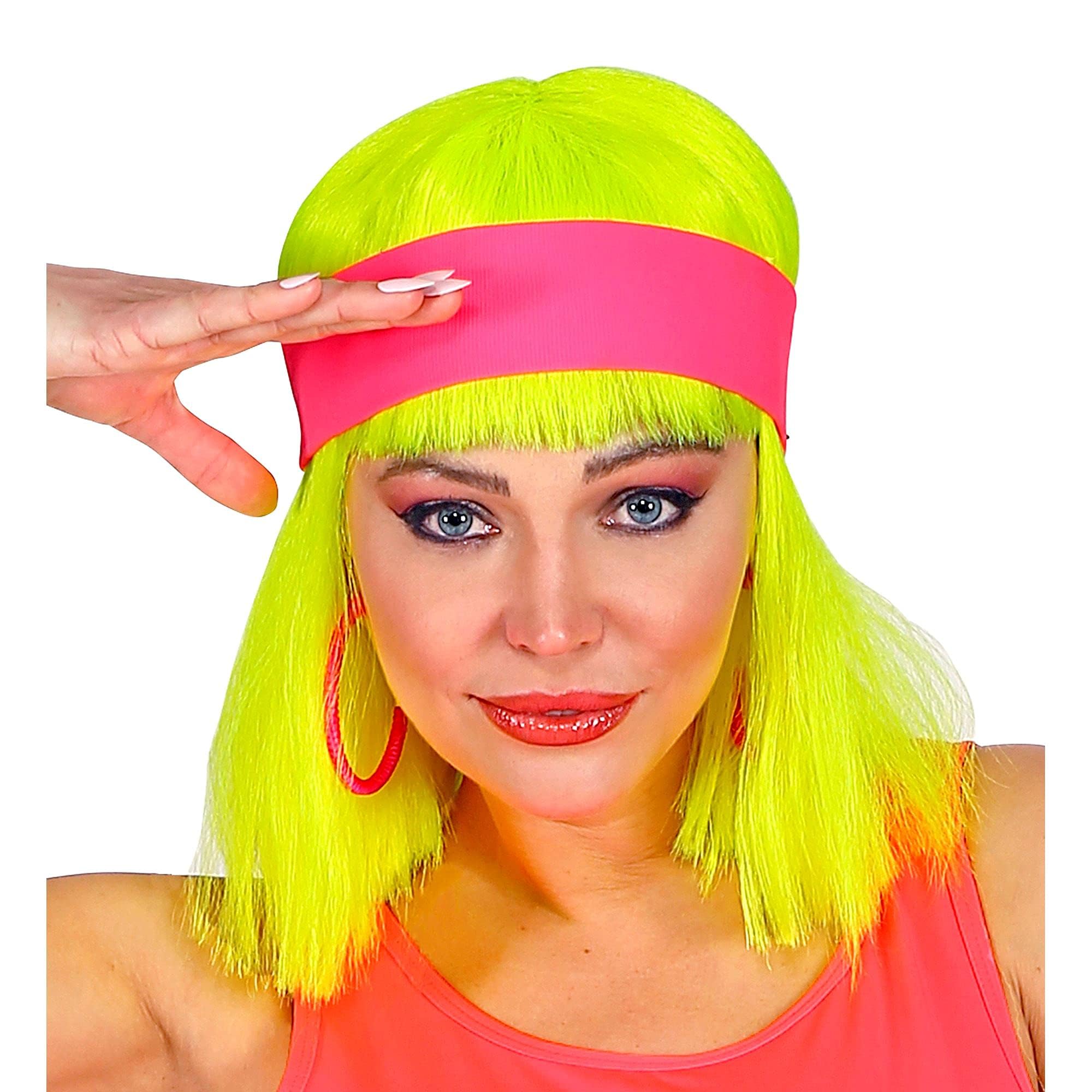 WIDMANN 02031 - Headband Adult Unisex, 80s, Disco, Tennis, Theme Parties, Fluorescent Pink Colour