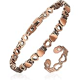 Fashtour 99.99% Pure Copper Magnetic Bracelet and Ring Set for Women, Heart Wire Design Adjustable Jewelry with 3800 Gauss Magnets, Elegant Gift Box