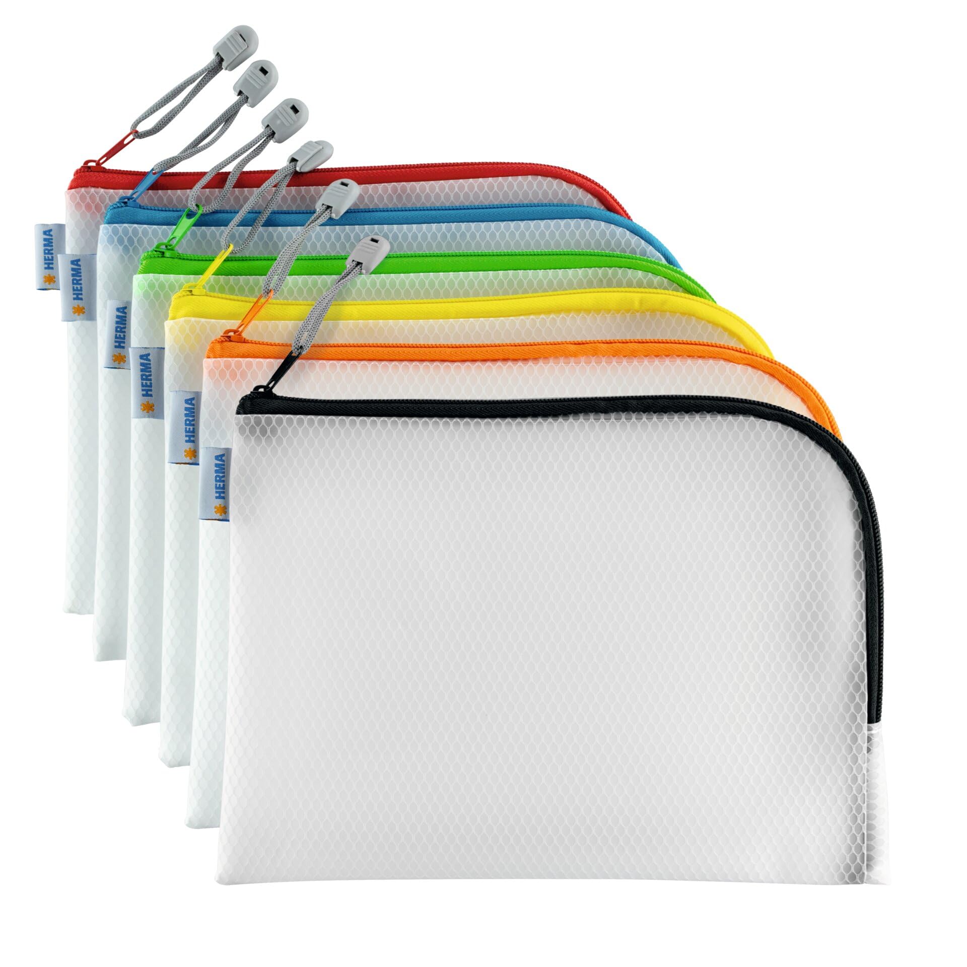 HERMA 20007 Zip Toiletry Bag A5, Pack of 10, transparent (26 x 20 cm) small zippered travel pouch for cosmetics, liquids, make-up, toothbrush, clear cosmetic bag with zipper, assorted colours — image 1