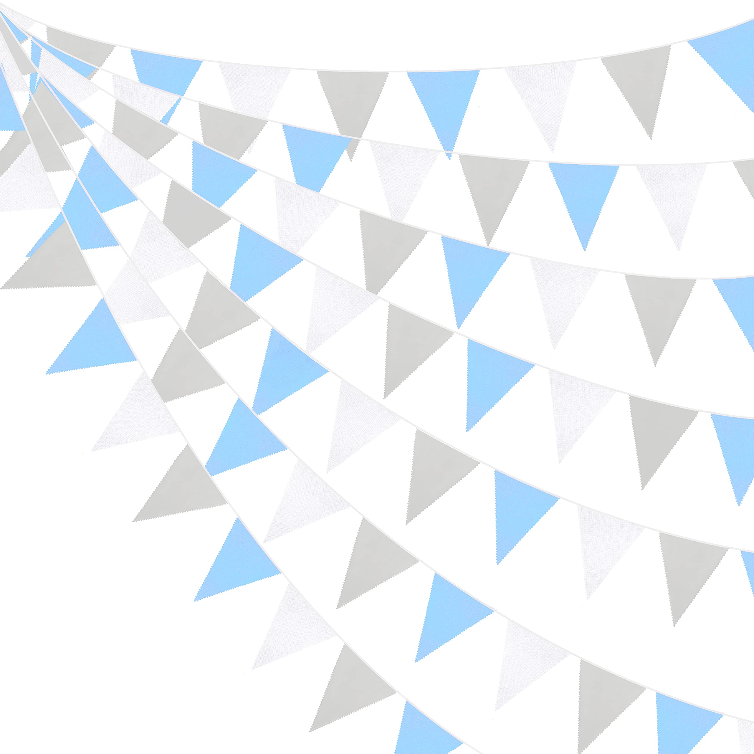 10M/32.8Ft Boy Baby Shower Decorations Blue White Fabric Bunting Banner Gender Reveal Party Bunting Banner Triangle Flags for Birthday Wedding Anniversary Nursery Festivals Elephant Party Decorations