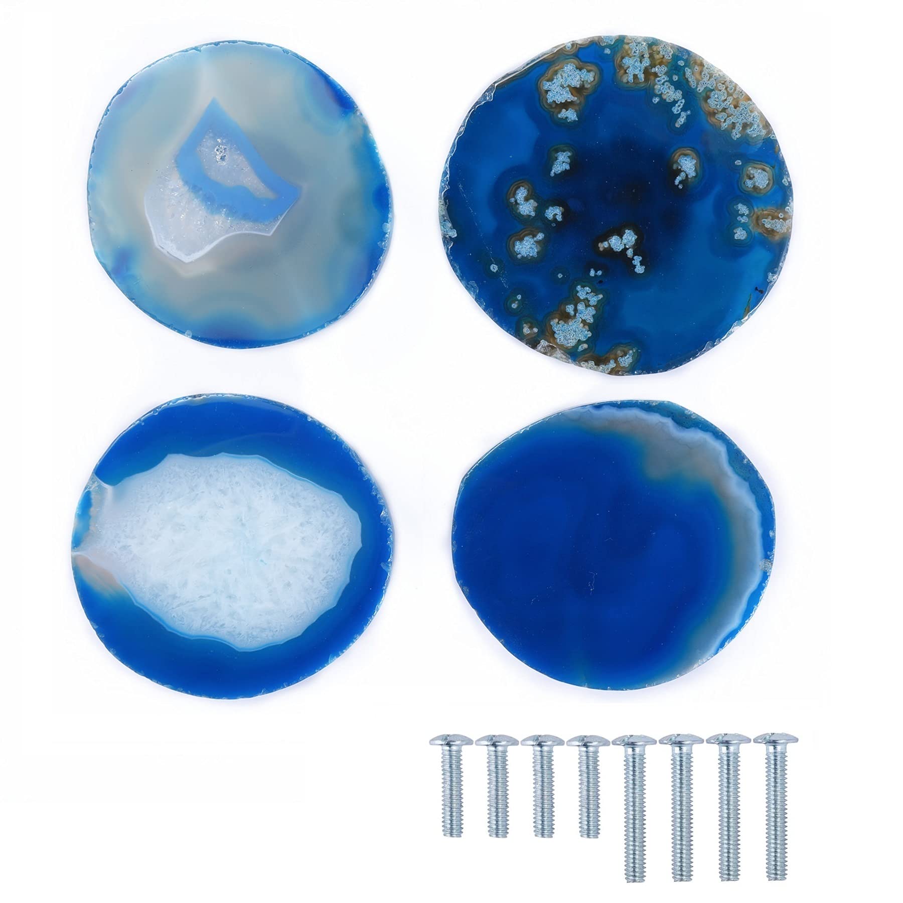 Ruimou 4Pcs/Set Natural Pattern Shape Agate Stone Cabinet Knobs Drawer Handles for Furniture Hardware Home Decoration with Screw (Blue)