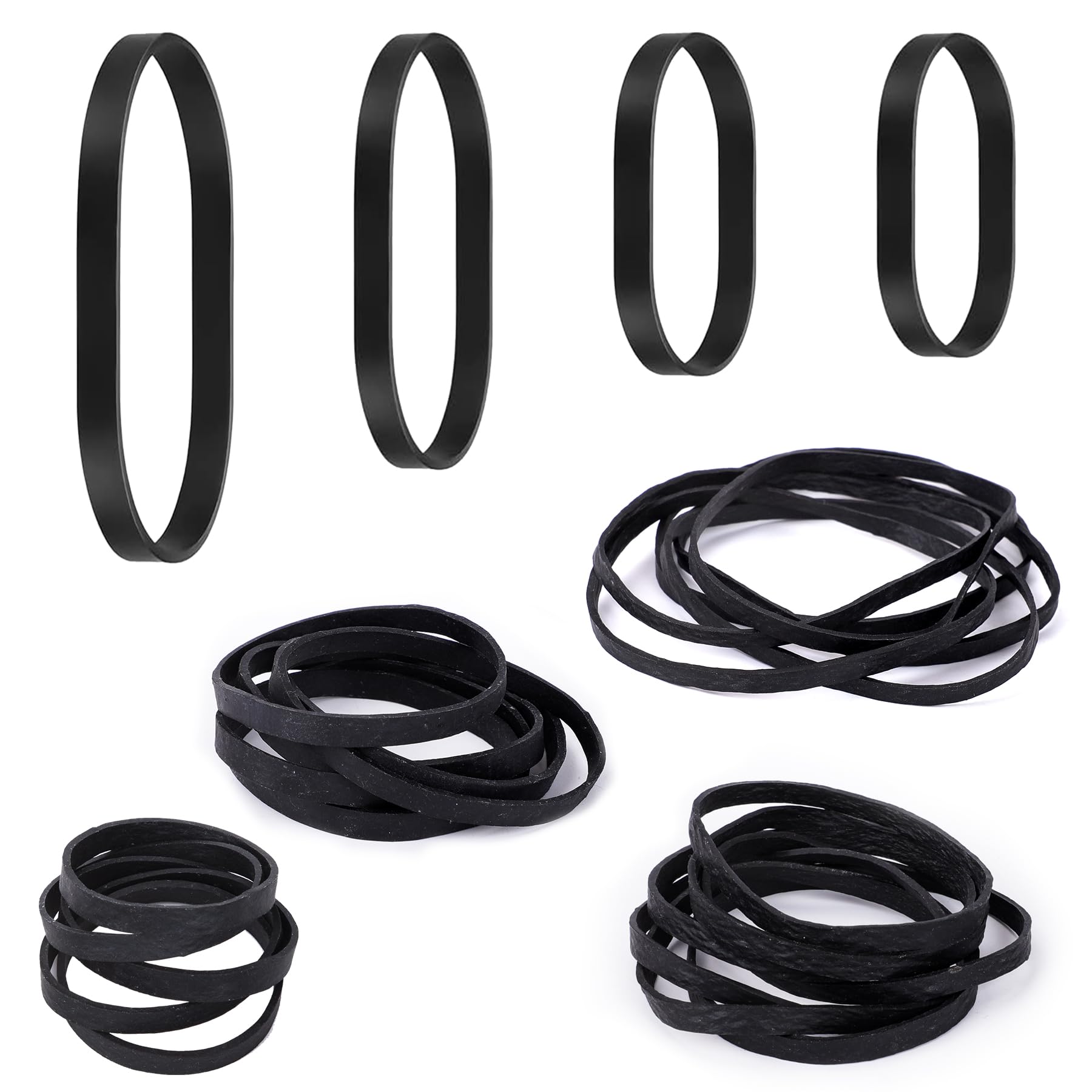 Elastic Bands Heavy Duty 80Pcs Thick rubber bands Natural Strong Money Elastic Bands Wide Rubber Band Stationary Stretchable Bands for Home School Office Workshop Accessories,Black（4Sizes）