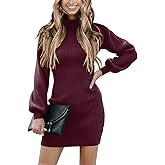ANRABESS Women Long Sleeve Turtle Mock Neck Rib Knit Stretch Slim Fitted Bodycon Sweater Mini Short Dress 2025 Fall Outfits