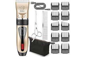 YABIFE Dog Clippers, USB Rechargeable Cordless Dog Grooming Kit, Electric Pets Hair Trimmers Shaver Shears for Dogs and Cats, Quiet, Washable, with LED Display (Yellow)