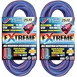 US Wire 99025 12/3 SJEOOW Blue and Red 3-Wire Grounded Extreme Extension Cord with Female Illuminated Plug (25-Feet) Bundle (