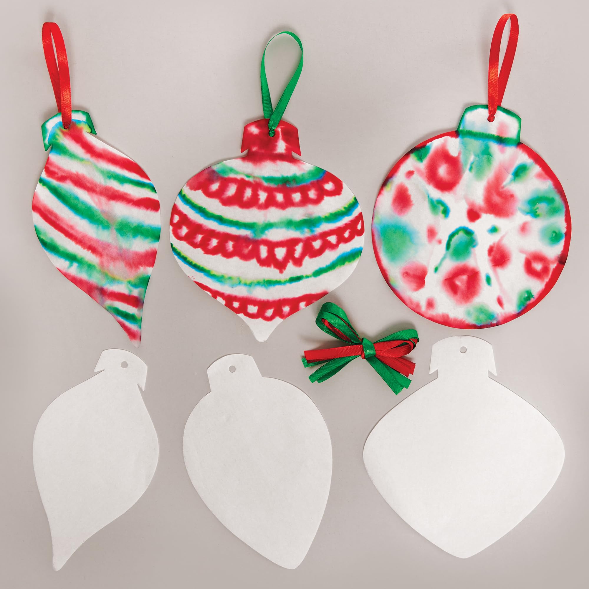 Baker Ross FX688 Christmas Bauble Colour Diffusing Shapes - Pack of 30, Christmas Decoration Craft Paper