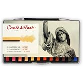 Cont&eacute; &agrave; Paris Colored Crayons Set with 12 Assorted Portrait Colors | Curated Flesh Tone Palette, Ideal For Figure Studies, Smooth Layering Performance, Realistic Portrait Rendering
