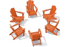 KINGYES Folding Adirondack Chair Set of 6, HDPE All-Weather Folding Adirondack Chair, Orange