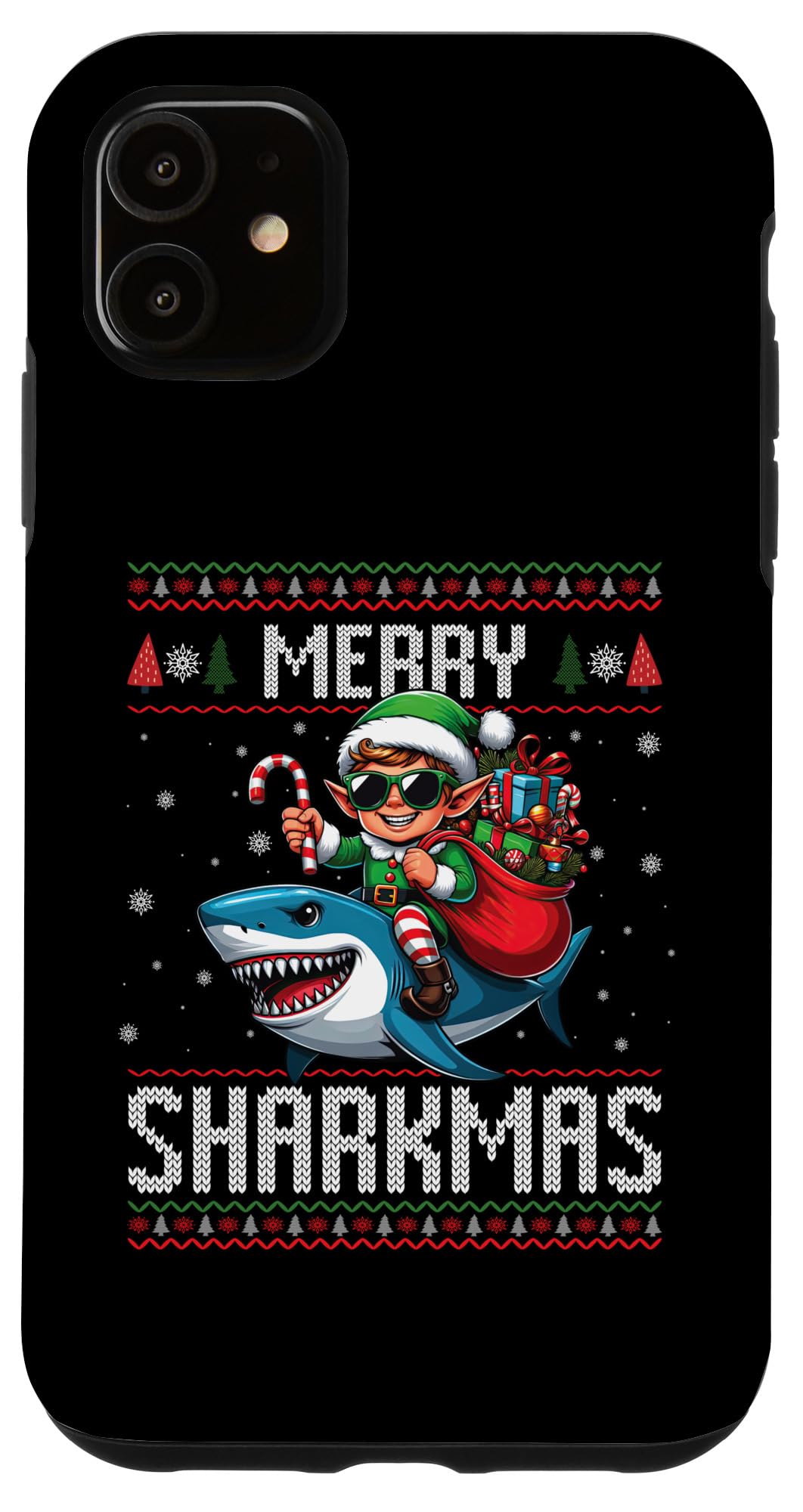 iPhone 11 Merry Sharkmas Elf Riding Shark Ugly Christmas Xmas Party Case