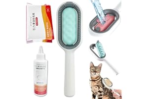 FILOYER Sticky Brush 2.0 for Cats, 4 in 1 Universal Pet Knots Remover with Leave-In Essence and Wet Wipes, Multifunctional Pet Hair Comb Tear Stain Removal (100 ML Leave-In Essence+100 PCS Wet Wipes, Green)