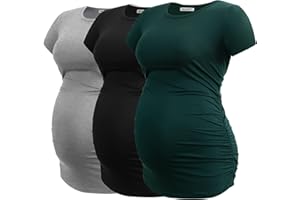 Smallshow Women's Maternity Tops Side Ruched Tunic T-Shirt Pregnancy Clothes