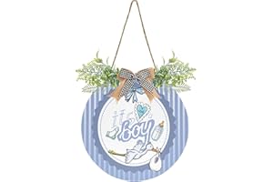 Exnundod Welcome Door Sign It's A Boy Printed Wreath Door Hanger for Front Door Newborn Baby Stork Round Wreath Sign for Door Porch Wall Decor 12inch