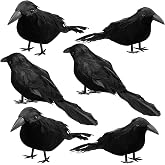 Sizonjoy 6 Pack Halloween Black Feathered Crows, Halloween Decorations Realistic Bird Halloween Ravens Decor Props