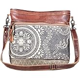 Myra Bag Cloth Purses for Women - Canvas Bag with Real Leather Detailing, Floral Mosaic Pattern Fabric Purses for Women