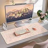 iCasso Big Mouse Pad,Aesthetic Desk Cover Mat for Desktop,Anti-Slip Computer Mat with Stitched Edges,Cute Beige Keyboard Mat for Women,Extended Long Desk Protector for Office Home Dorm