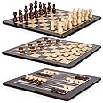 3-in-1 Wooden Chess, Backgammon Set and Checkers Set- 12 Inch Portable Board Game for Kids and Adults, Classic Strategy Game with Durable Chess Pieces Perfect for Travel Family Game Educational Games