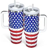 Icesip 4th of July Gifts For Him, 40oz Tumbler with American Flag 1 pack, Insulated Steel Patriotic Cup USA Coffee Mug with Handle & Lid for Husband, DAD, Men