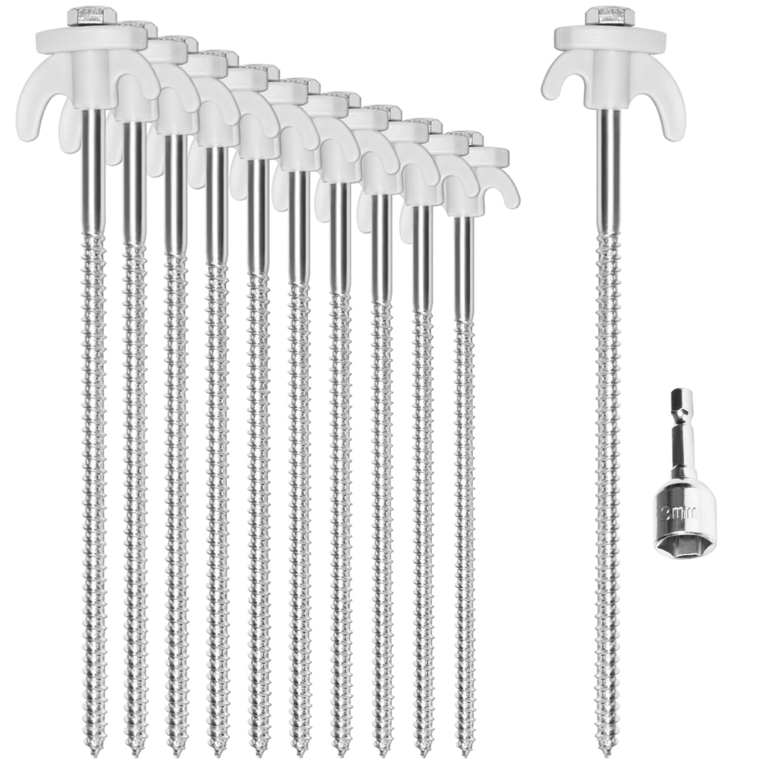 COM-FOUR® 12x tent pegs made of steel - screw pegs with adapter for cordless screwdriver - robust ground nails with thread for camping and outdoor - tent pegs ideal for hard ground