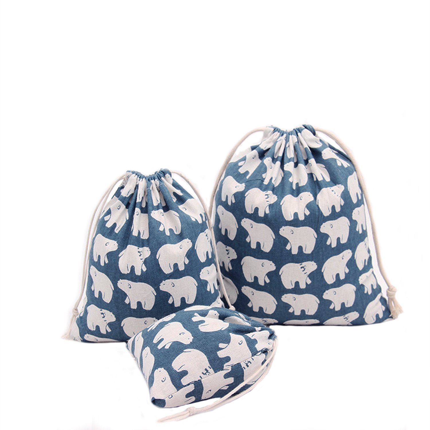 Amoyie 3 pcs Drawstring Storage Bag Set for Kids Stuff Travel Home Accessories Bear — image 1