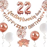 Rose Gold 22nd Birthday Banner, Garland, Foil Balloon, Decorations, Hanging, Cheers to 22 Years Old Party Supplies Backdrop